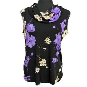 Notations Cowl Neck Sleeveless Top Medium Womens Purple Floral Fairy Y2K Tank